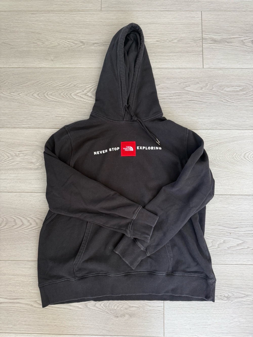 The North Face Black Hoodie with Red Logo Patch